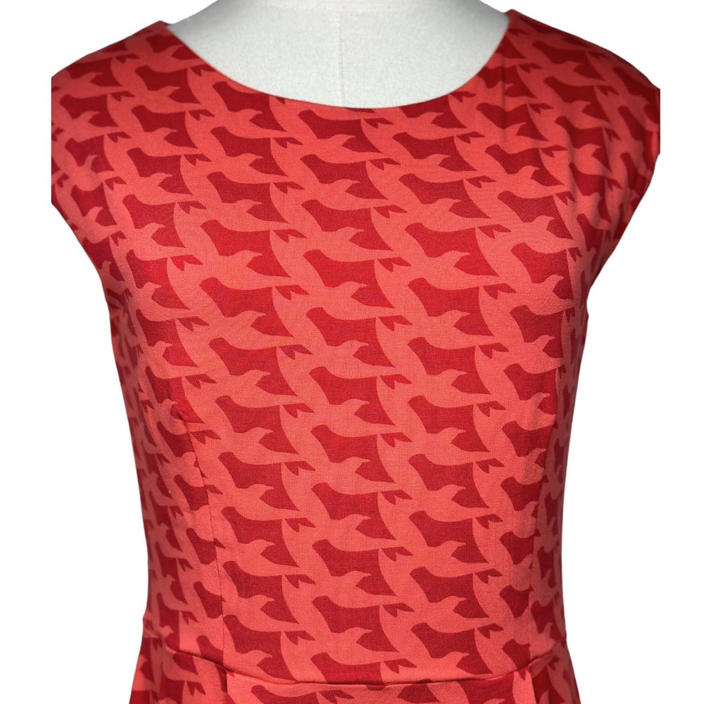Boden Red Coral Houndstooth Dress - Picture 4 of 13